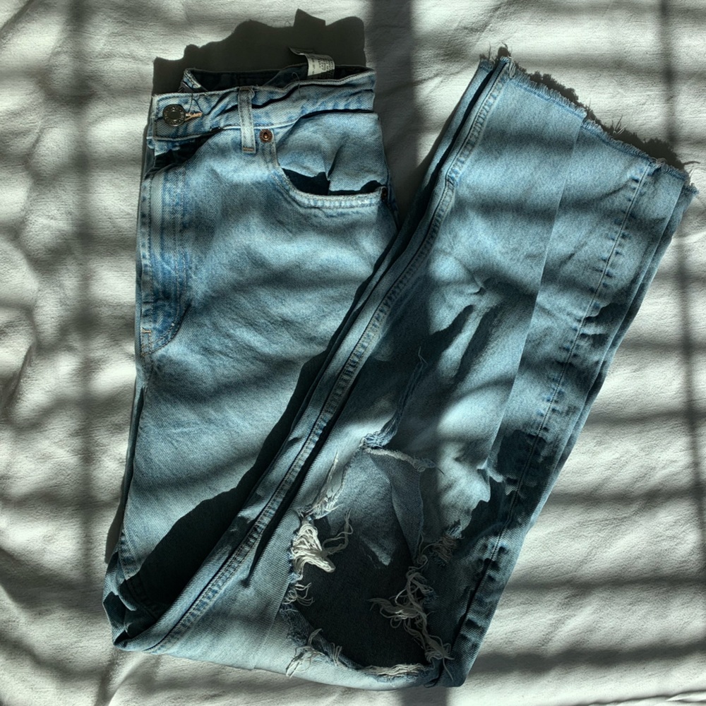 Zara wide leg denim pants with holes